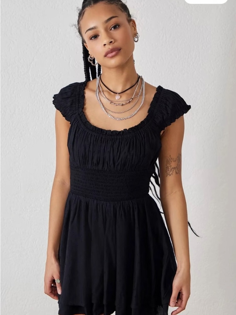 UO Black Smocked Mini Dress